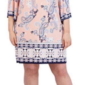 Sandra Darren Pink and Blue Paisley Mini Dress